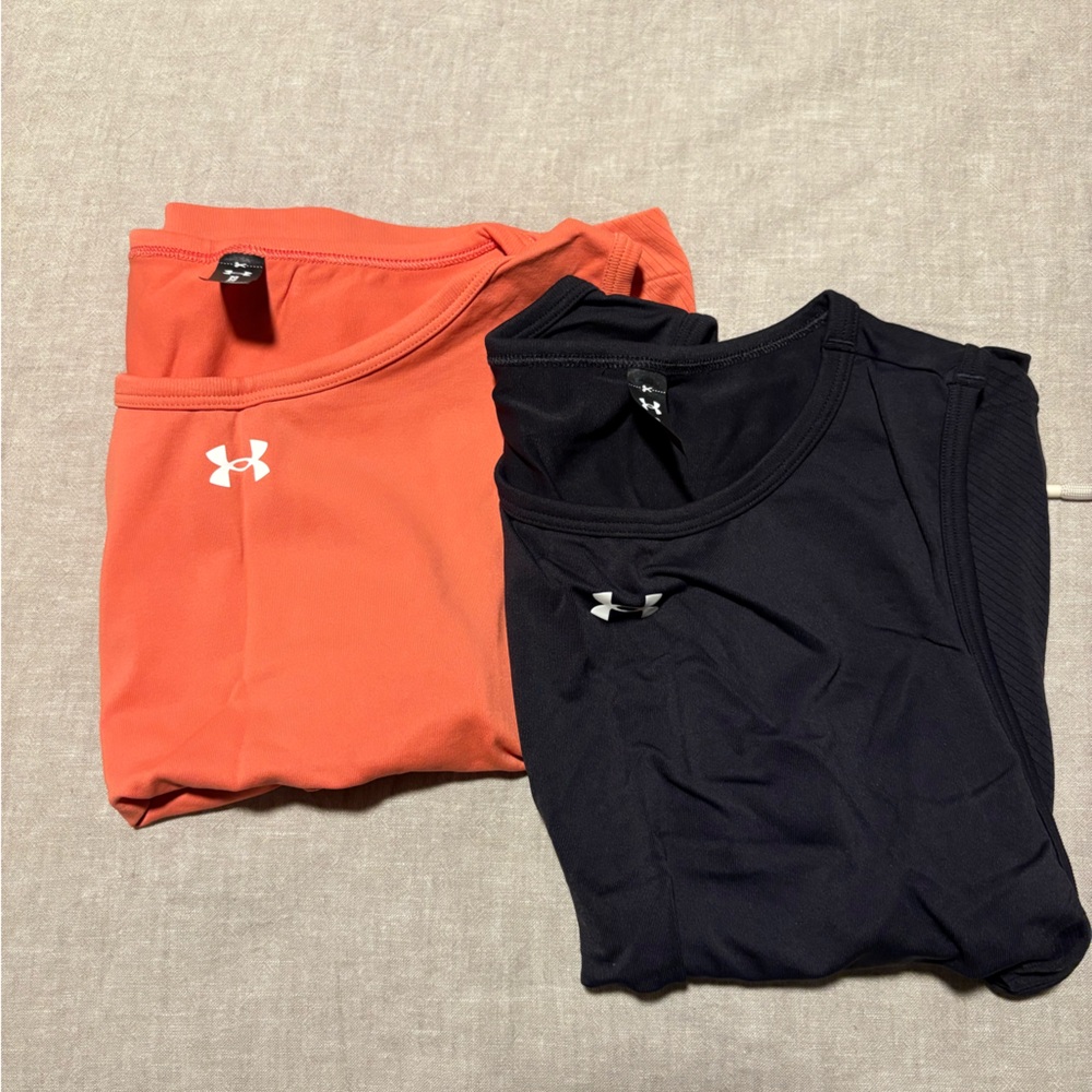 Under Armour Black and Orange Workout Tops